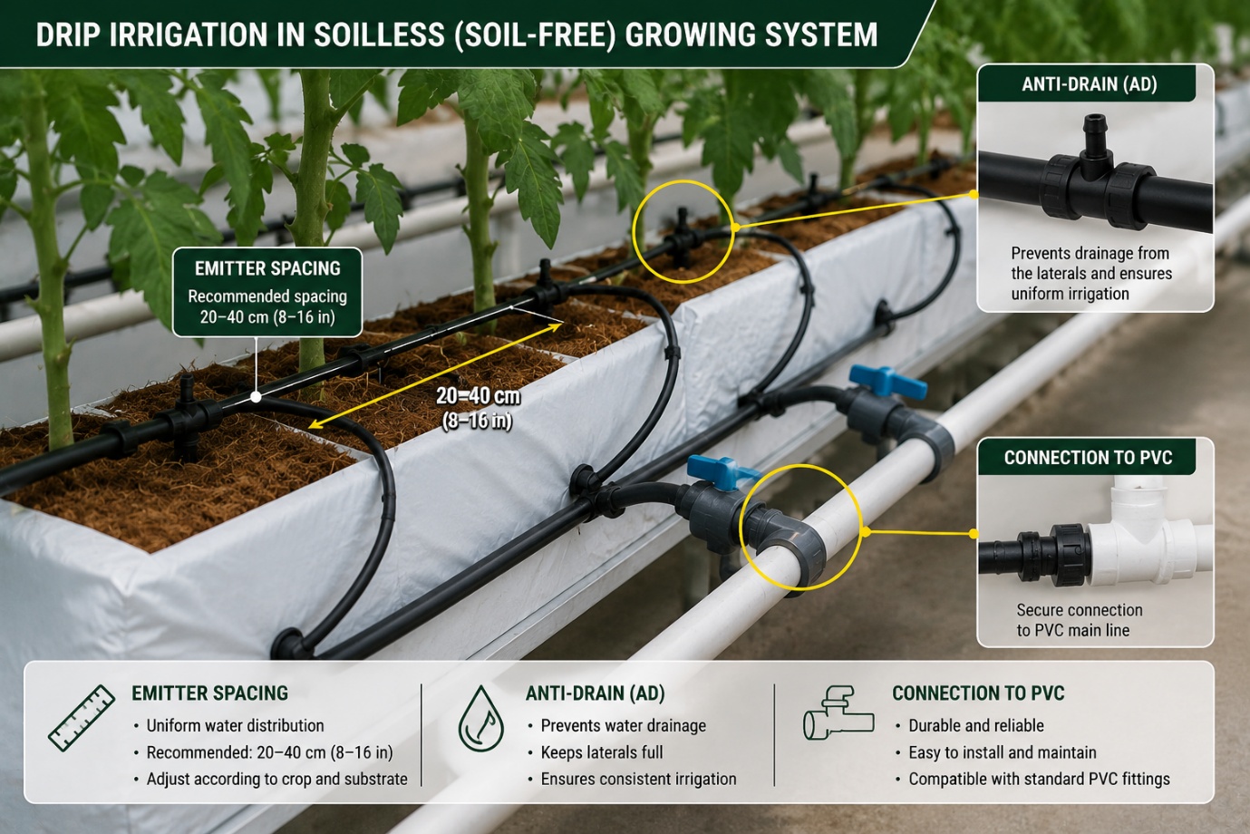 Drip irrigation in soilless growing system
